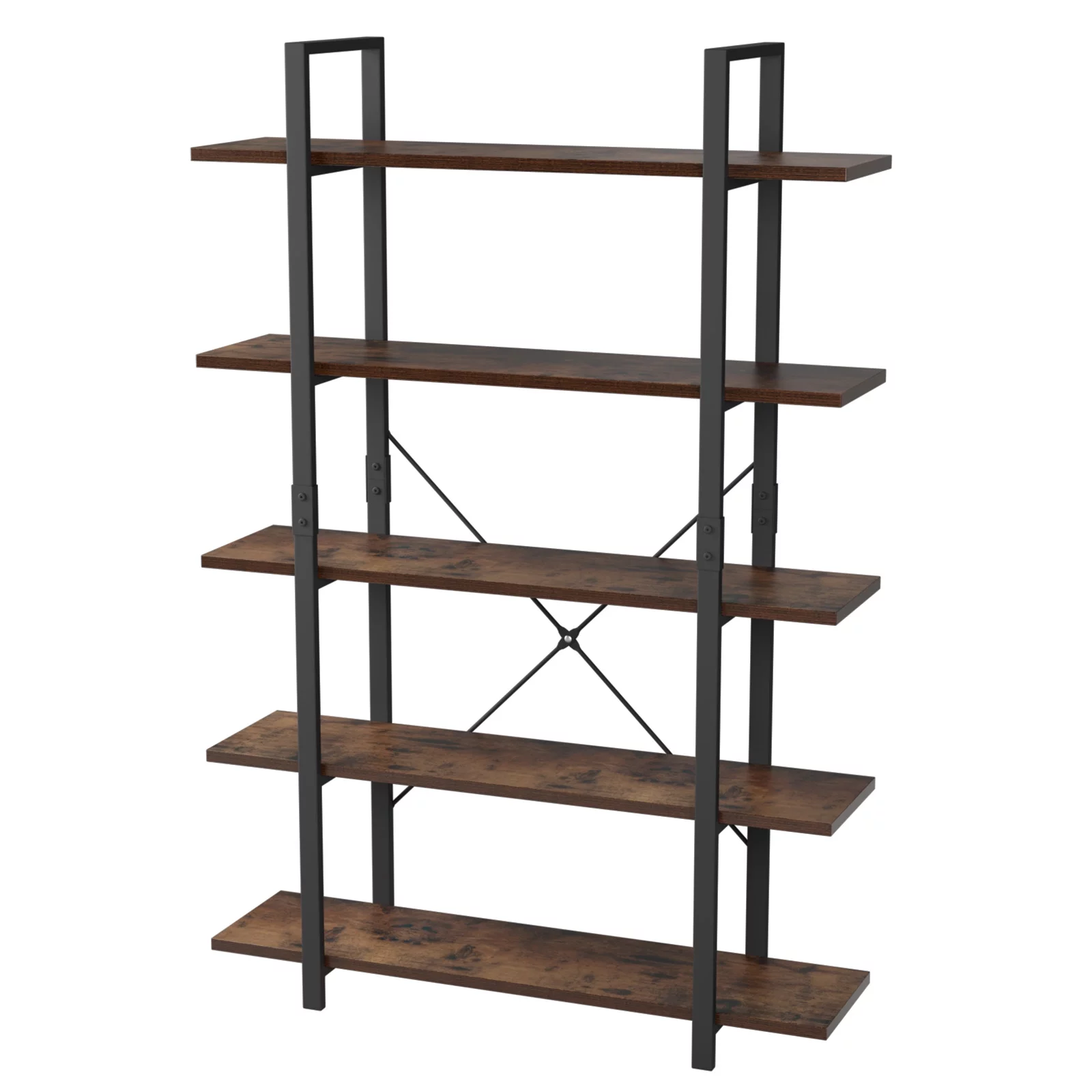 Homfa 5-Tier Industrial Bookshelf, 69'' Free Standing Bookcase with Open Display Shelving Unit for Living Room, Rustic Brown