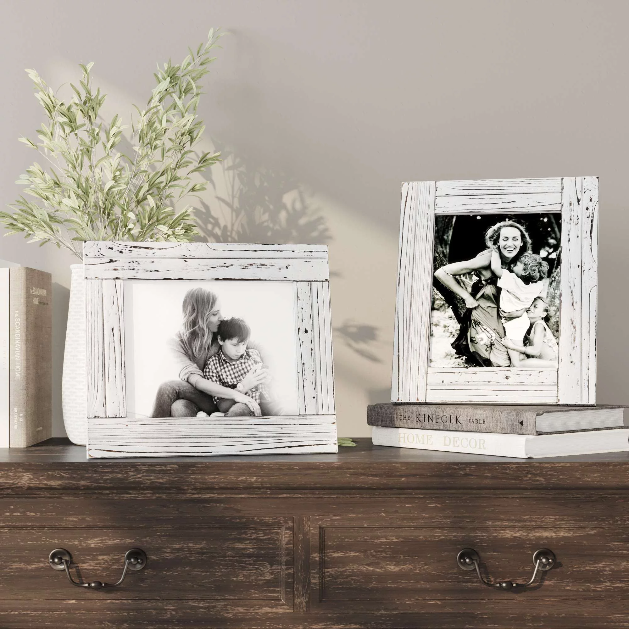 Barnyard Designs 8x10 Rustic Picture Frame Distressed Wood Picture Frame, Farmhouse Picture Frame, Rustic Frames, Tabletop Wall Hanging Farmhouse Frame, Rustic White, Set of 2