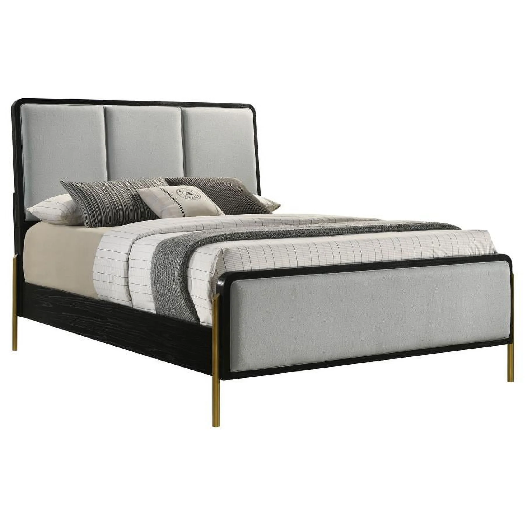 Arini Eastern King Bed with Upholstered Headboard Black and Grey