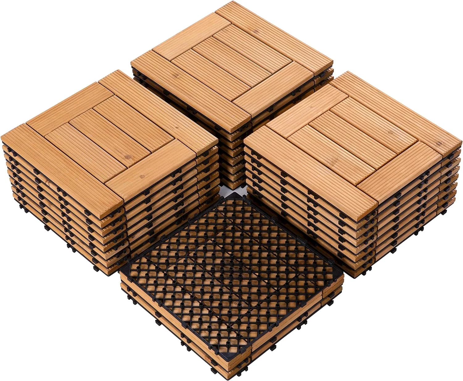 27PCS Patio Tiles Interlocking Wood Floor Tiles Outdoor Wooden Flooring Planks 12 X 12In Composite Decking Natural Wood