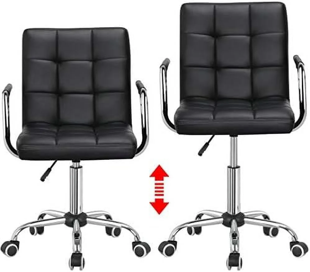 ZFGSUIJN Office Task Chair Computer Desk Chair Modern Ribbered PU Leather Mid-Back Adjustable Height Comfy Swivel Chair w/Armrests and Wheels  Brown