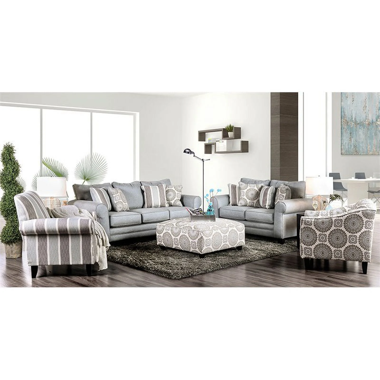 Furniture of America Joyce Transitional Fabric 2-Piece Sofa Set in Blue Gray