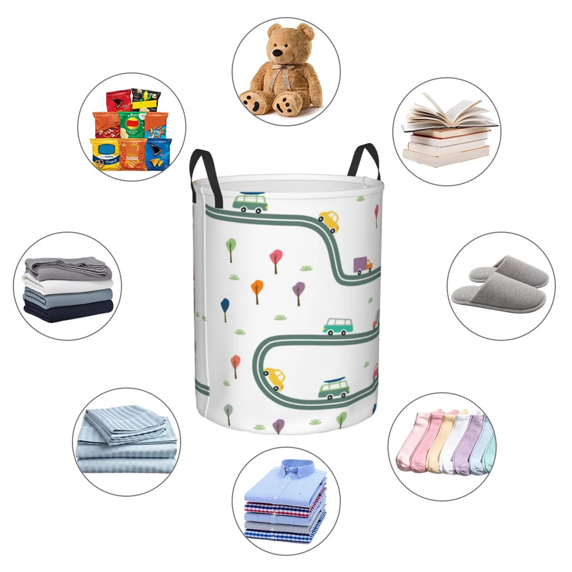 ZICANCN Cars Road Street Laundry Basket Organizer - Dirty Clothes Hamper for Bathroom Kids Girls Boys Laundry Hamper Medium