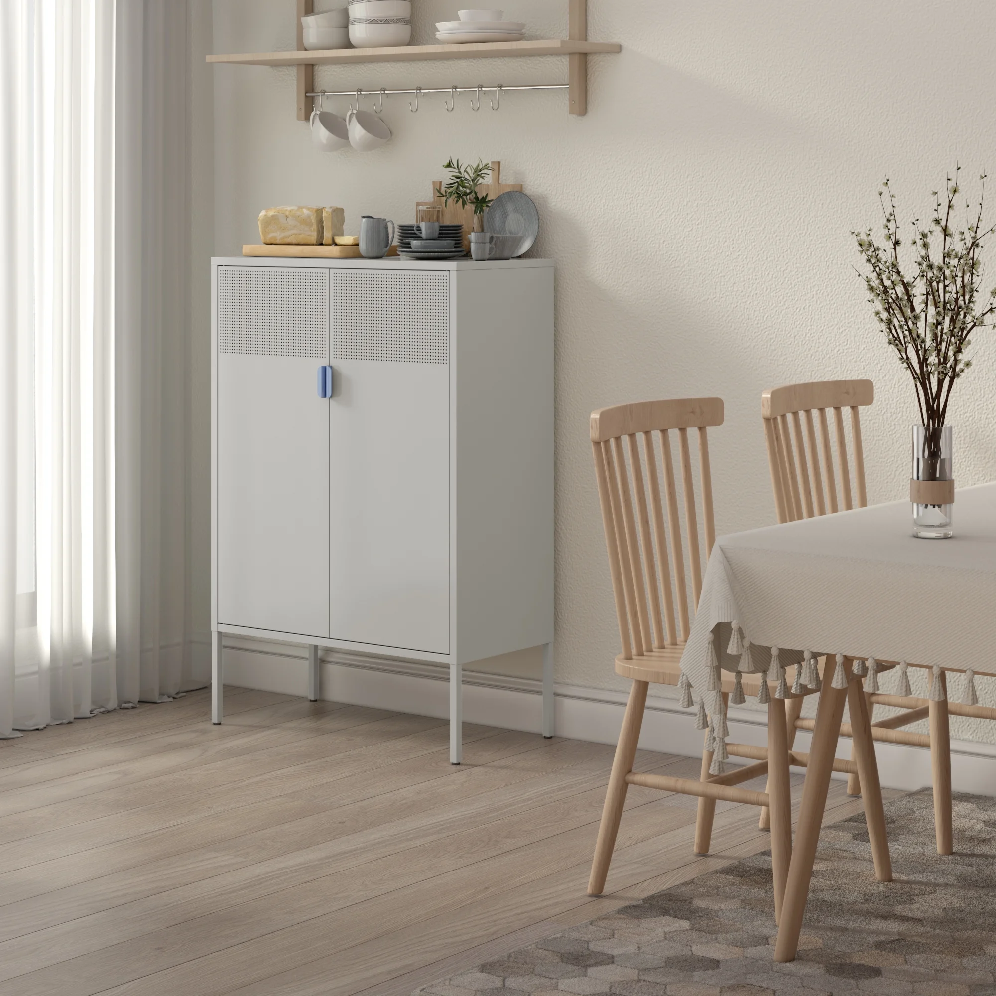 Sumdeal Metal Storage Locker Cabinet - Adjustable Shelves, Free Standing Ventilated Sideboard Steel Cabinets for Office, Home,White