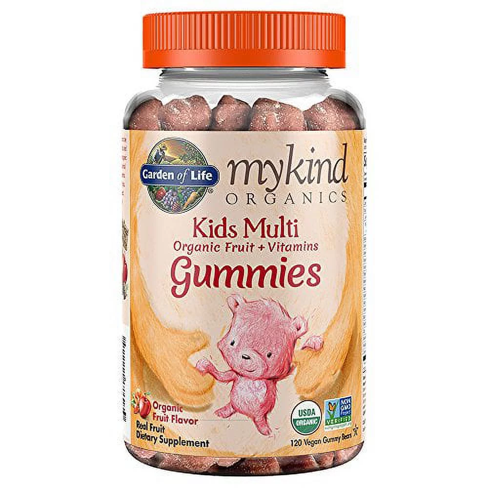 Garden of Life mykind Organics Kids Gummy Vitamins - Fruit - Certified Organic, Non-GMO & Vegan Complete Children's Multi - B12, C & D3 - Gluten, Soy & Dairy Free, 120 Real Fruit Chew Gummie