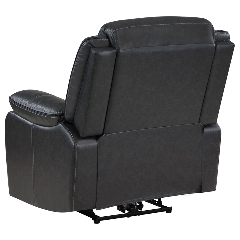Pemberly Row Faux Leather Upholstered Power Recliner Chair Dark Gray