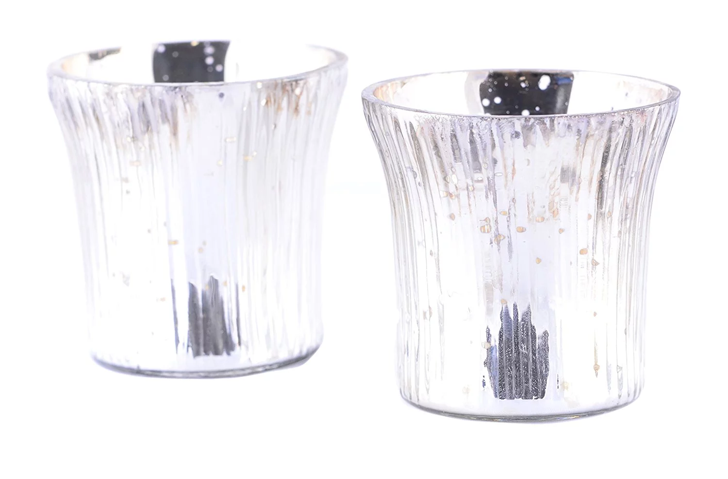 Silver Speckled Antique Mercury Finish Textured Glass Set of 2 Tealight Votive Candle Holders Evening Wedding Parties Home Decor Table Decoration Gift MystiqueDecors