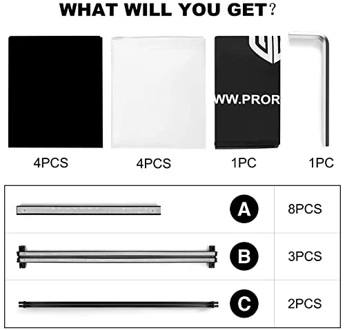 PRORECK DJ Foldable Facade Portable Event Booth Panels 4 Detachable Black Metal Frame Projector Display Scrim Panel with Carry Bag-black and white