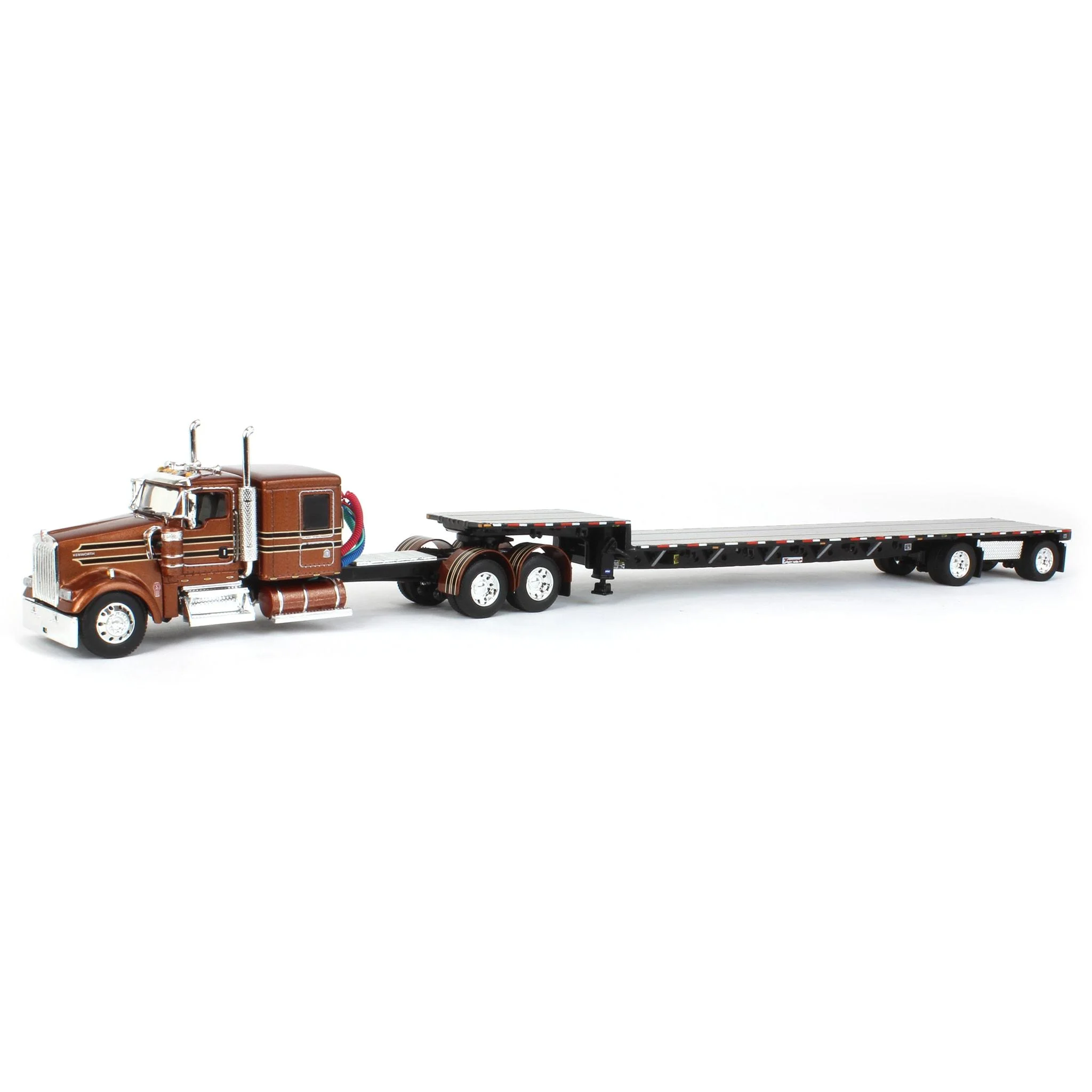 First Gear DCP 1/64 Bronze Kenworth W900L Flattop w/ 310in Frame & Transcraft Step Deck Trailer 60-1811