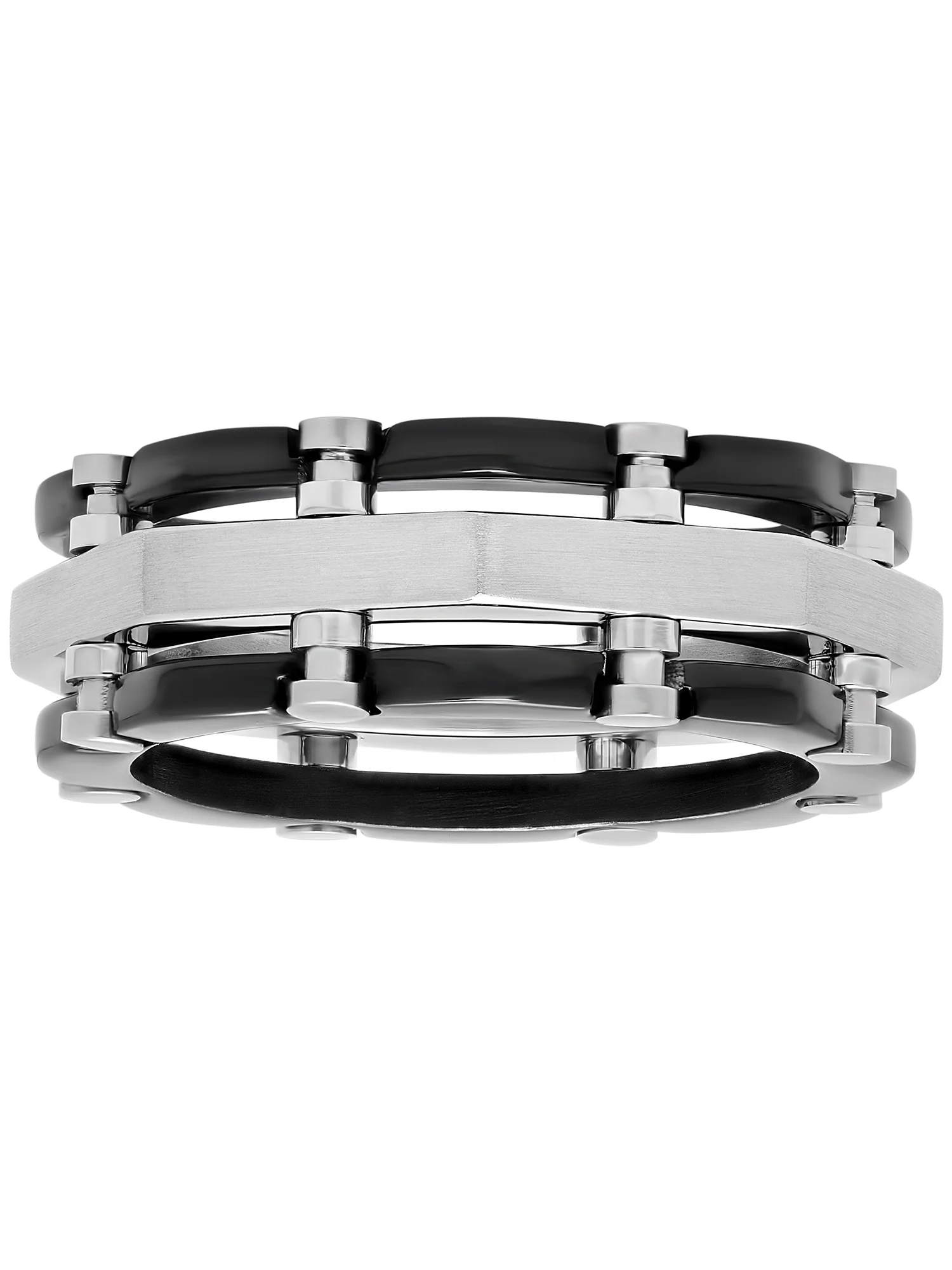 Mens Two-Tone Stainless Steel Black IP Layered Band - Mens Ring