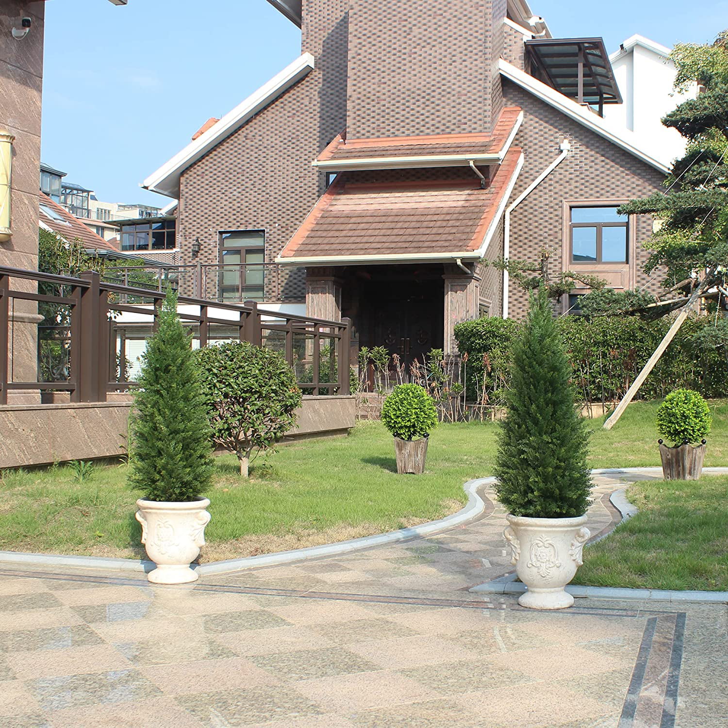 QINBI Artificial Topiary Tree Two 3 Foot Artificial Cedar Trees Indoor Outdoor UV Resistant Bushes Potted Plants Artificial Shrubs Tree