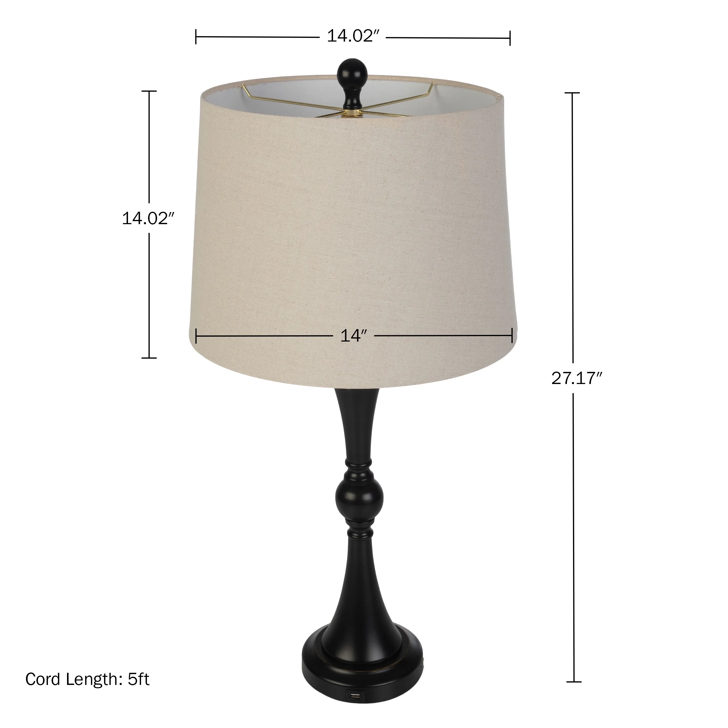 Lavish Home Set of 2 Table Lamps with USB Charging Ports (Black)