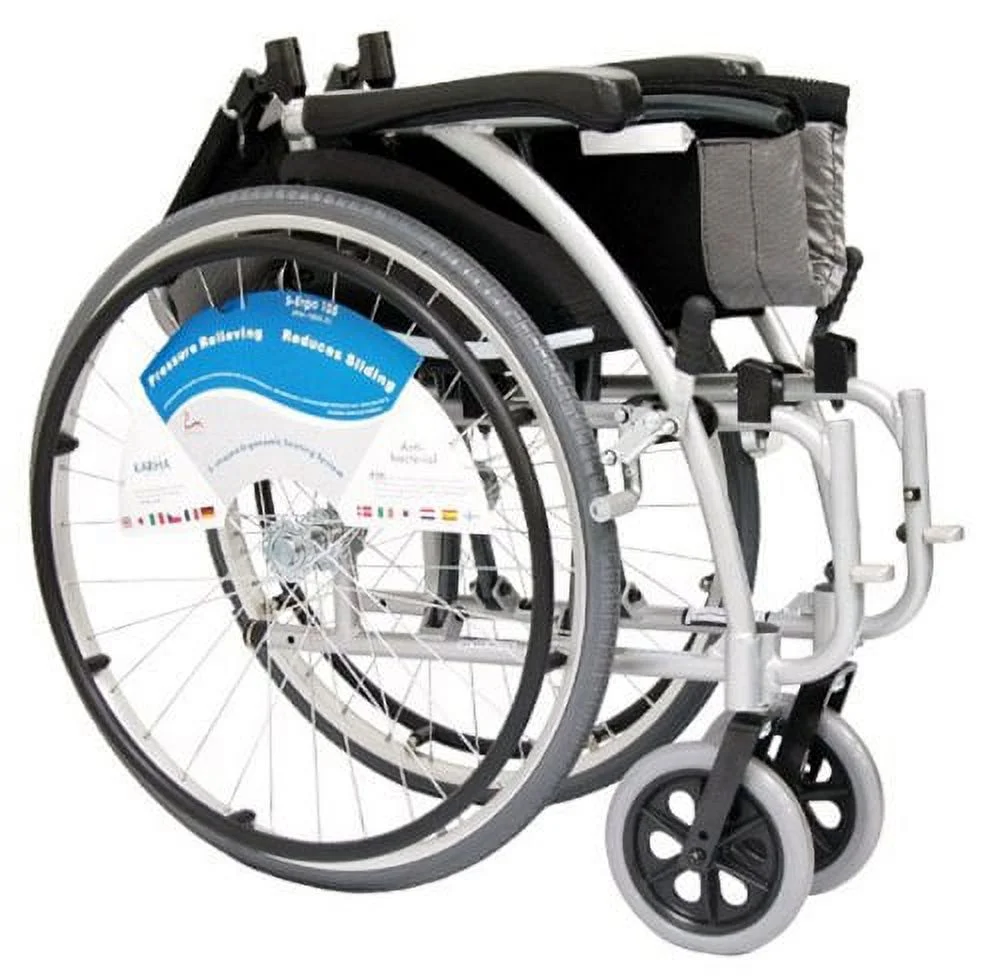 Karman S-115 Ergonomic Ultra Lightweight Manual Wheelchair with Quick Release Axles, Pearl Silver, 18