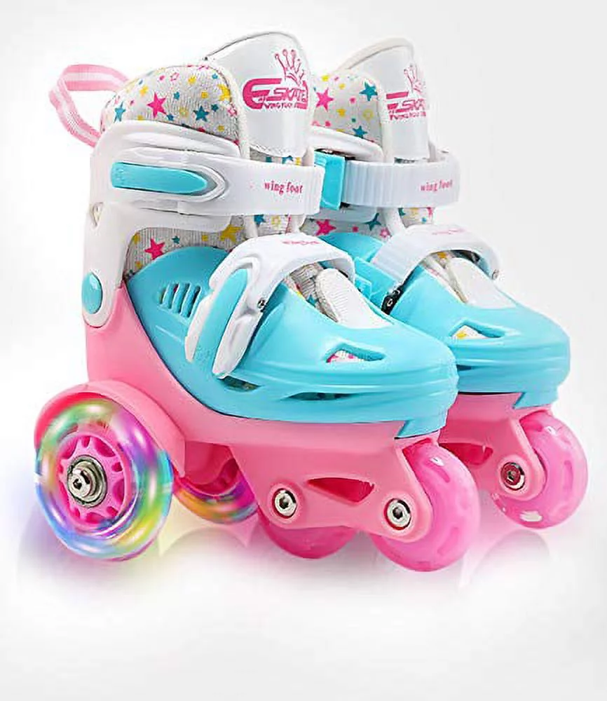 Adjustable Roller Skates for Kids Girls Ladies with Light Up Flash LED Wheels(Age 3-9),Fun Illuminating,Three-Point Type Balance,Gift Box Packing for Toddlers,Children,Youth, Teenagers(S Size)
