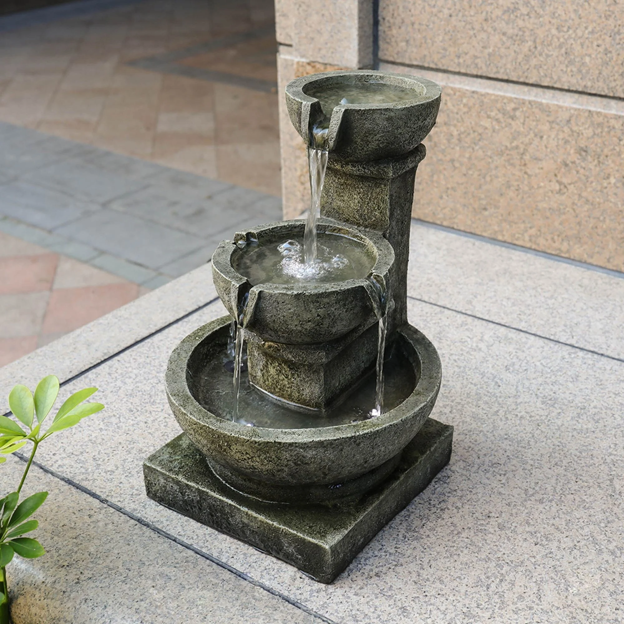 Meedzom 16.4'' Outdoor Water Fountain with Lights for Garden Yard Resin Decor