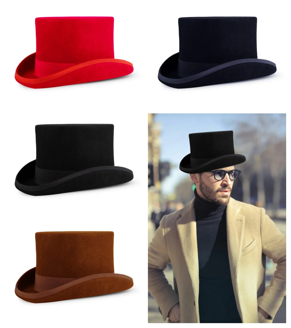 Classic Vintage Wool Felt Men Top Hat Gentlemen Tuxedo Topper Victorian Black L（58-60cm）