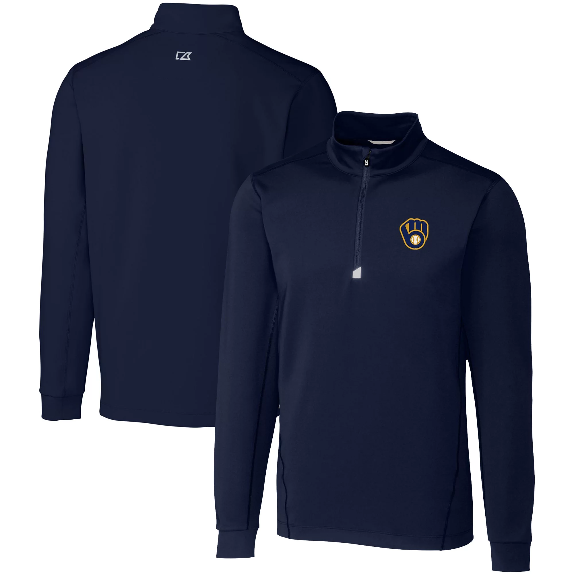 Men's Cutter & Buck  Navy Milwaukee Brewers Big & Tall Traverse Stretch Quarter-Zip Pullover Top