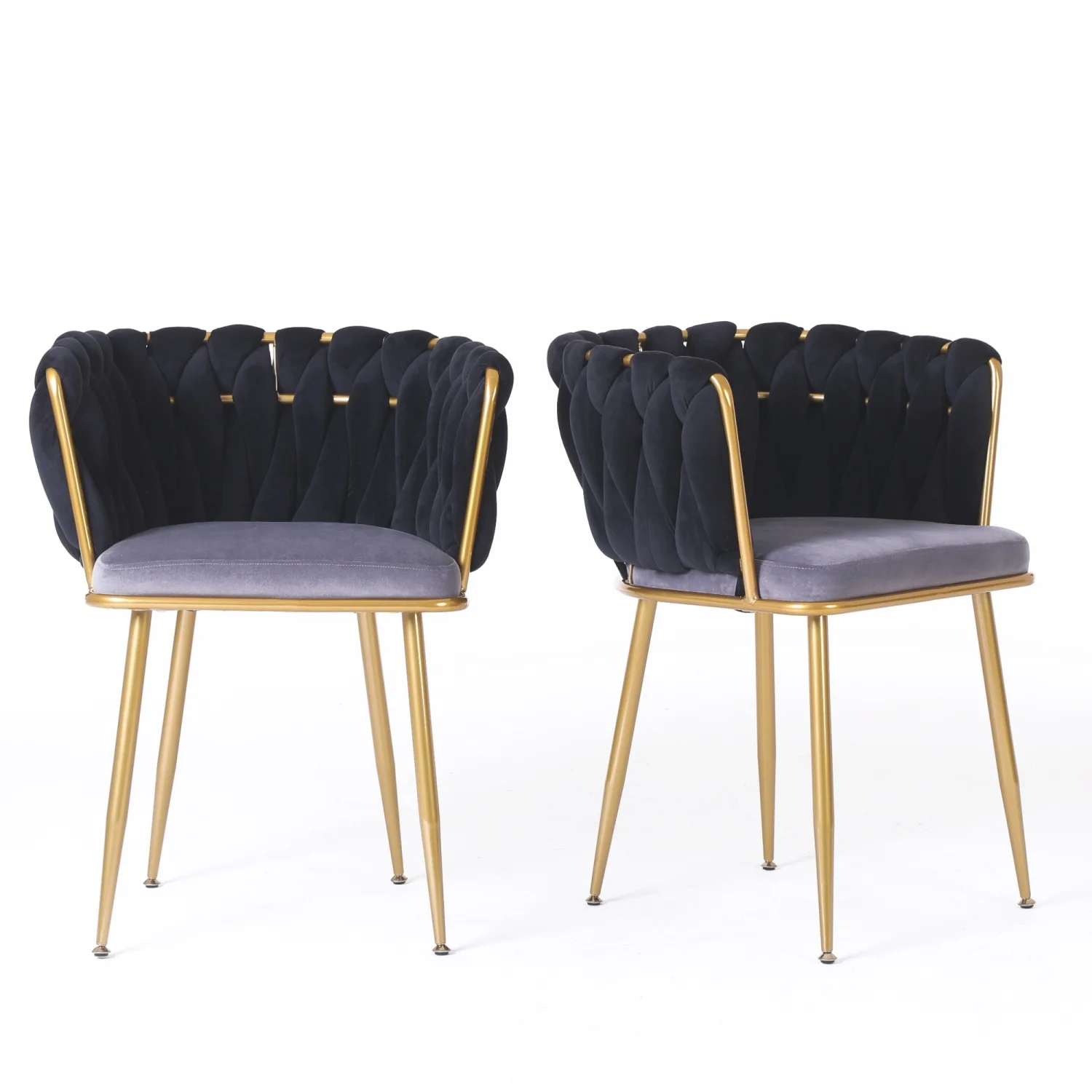 Living Room Chairs Velvet Makeup Vanity Chair with Back Arm Modern Bedroom Accent Chair Elegant Comfy Single upholstered Chair with Gold Metal Legs (black 2 set)