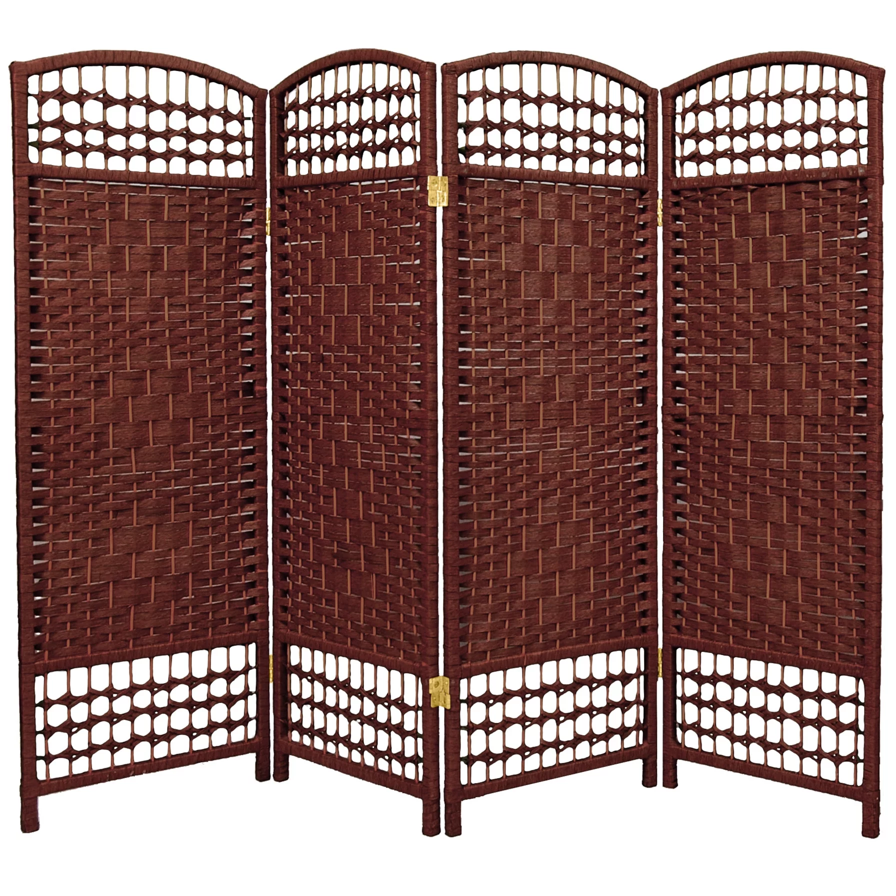 Oriental Furniture 4 ft. Tall Fiber Weave Room Divider - Dark Red - 4 Panel