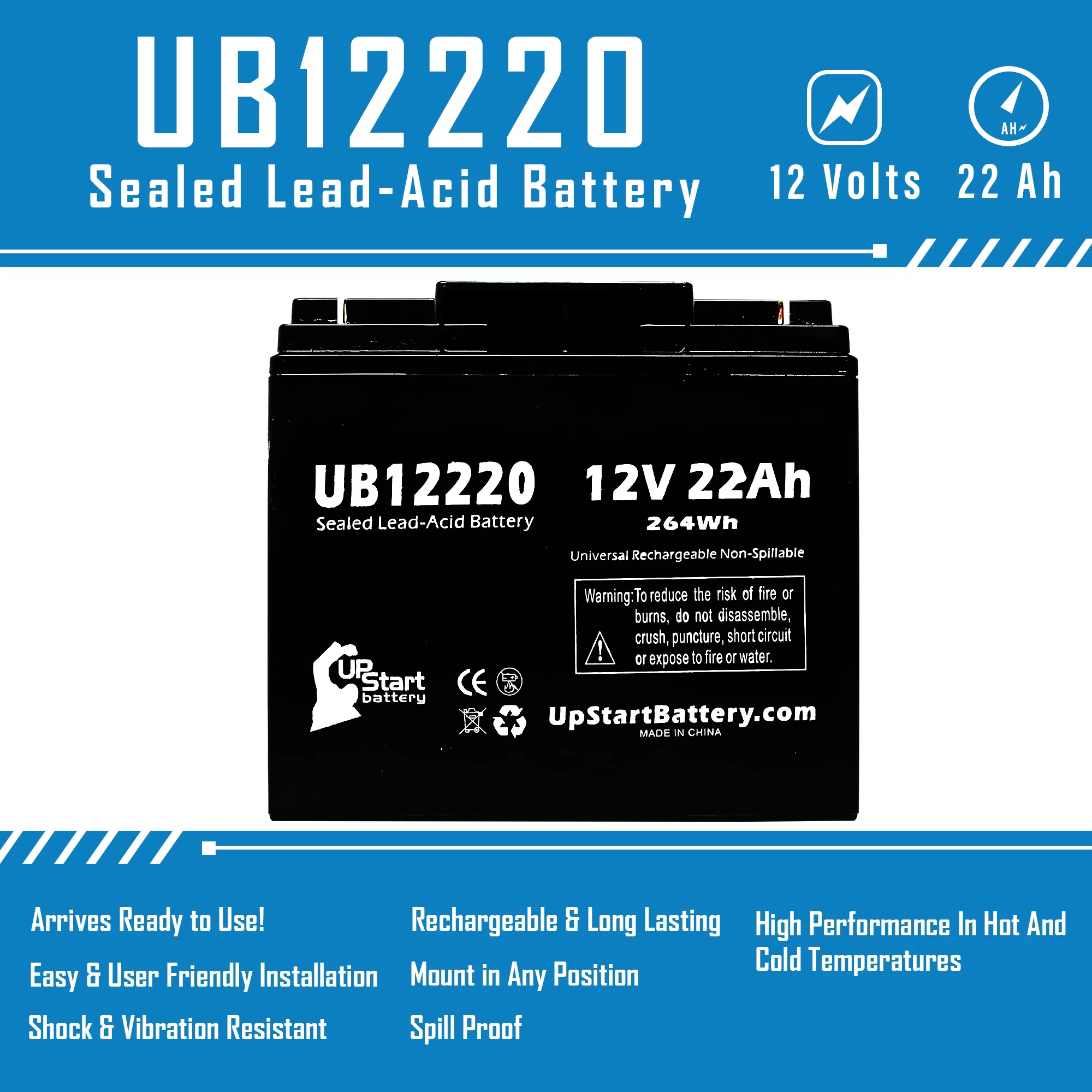 5x Pack - Compatible Golden Technology Alante Jr Battery - Replacement UB12220 Universal Sealed Lead Acid Battery (12V, 22Ah, 22000mAh, T4 Terminal, AGM, SLA)