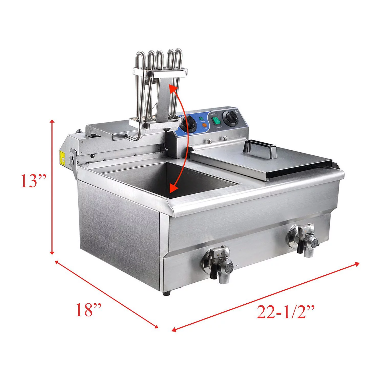 Koval Inc. Stainless Steel Commercial Electric Deep Fat Fryer with Drain and Basket (20L, Silver Double Tank)