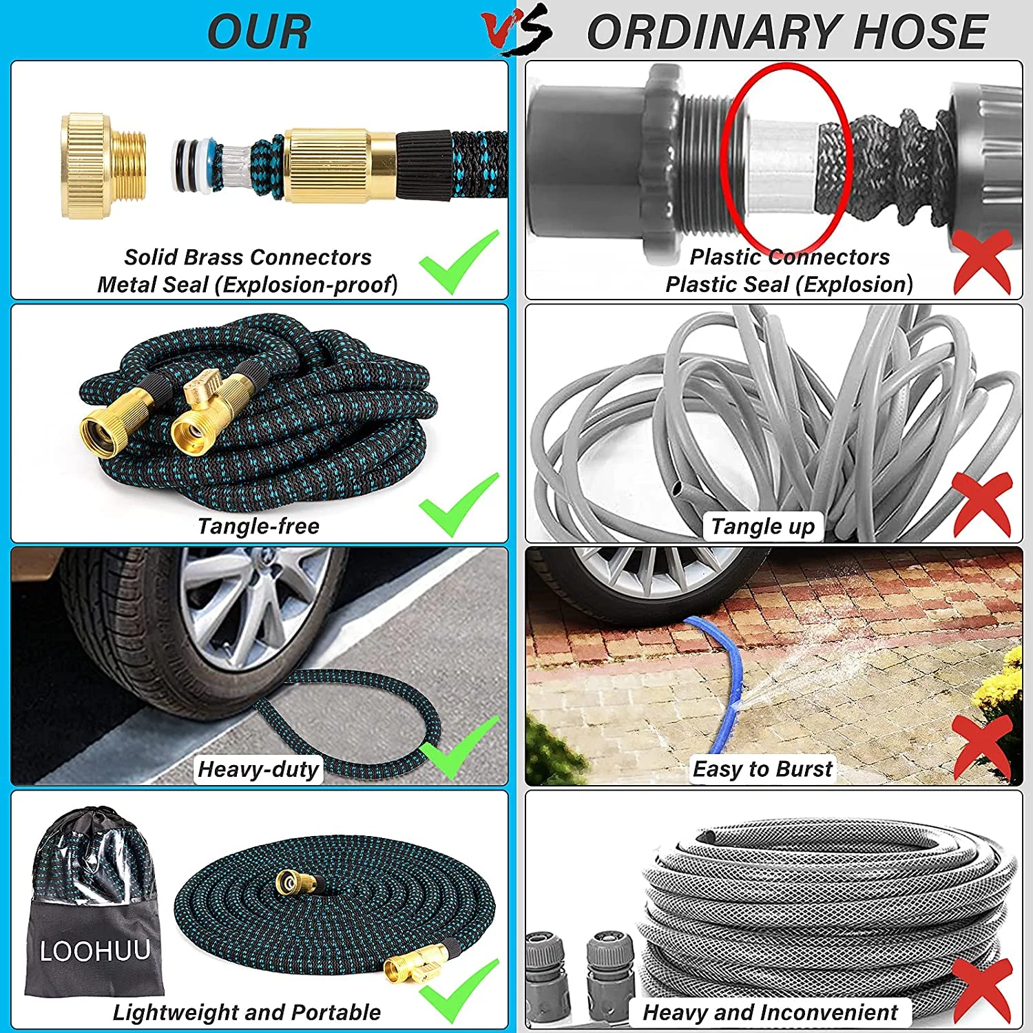 Expandable Garden Hose 100ft Water Hose - 10 Function Hose Spray Nozzle, Flexible Hose Water Pipe with 3/4