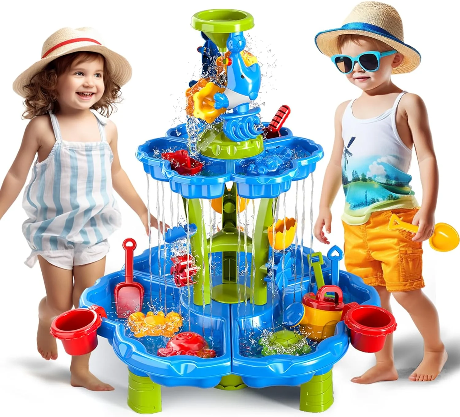 Kids Water Table for Toddlers 1-3 3-5,2-Tier Toddler Water Table,Toddler Sand and Water Table Summer Outdoor Toys for Toddlers 1-3 3-5 Backyade Garden