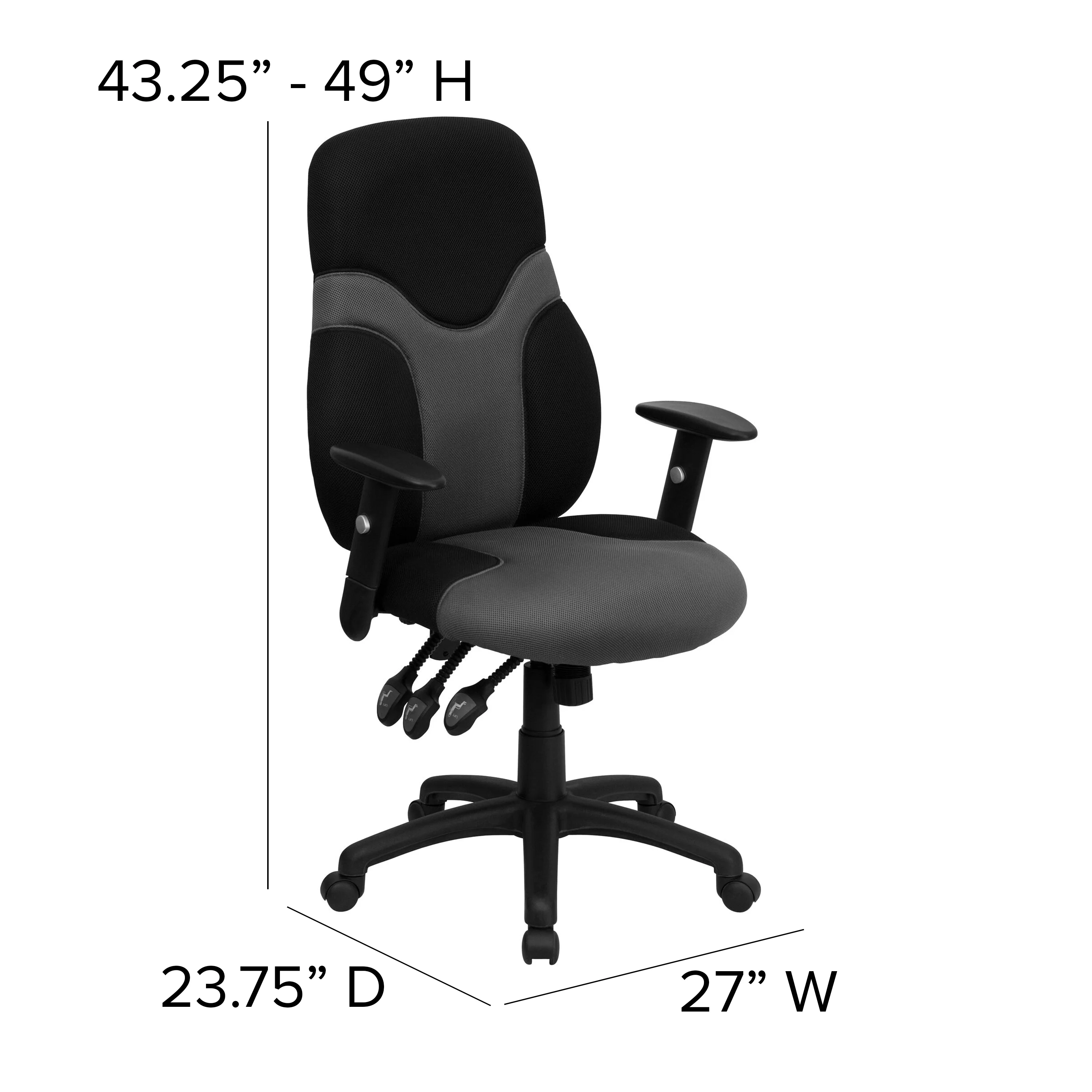 Emma + Oliver High Back Ergonomic Black/Gray Mesh Swivel Task Office Chair w/ Adjustable Arms
