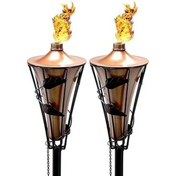 Matney Outdoor Metal Torches - Includes Metal Oil Canisters with Covers to Extinguish Flame - Great for Outdoor Decorating, Luau, Parties, Extra Long 60 Inches (2 Pack)