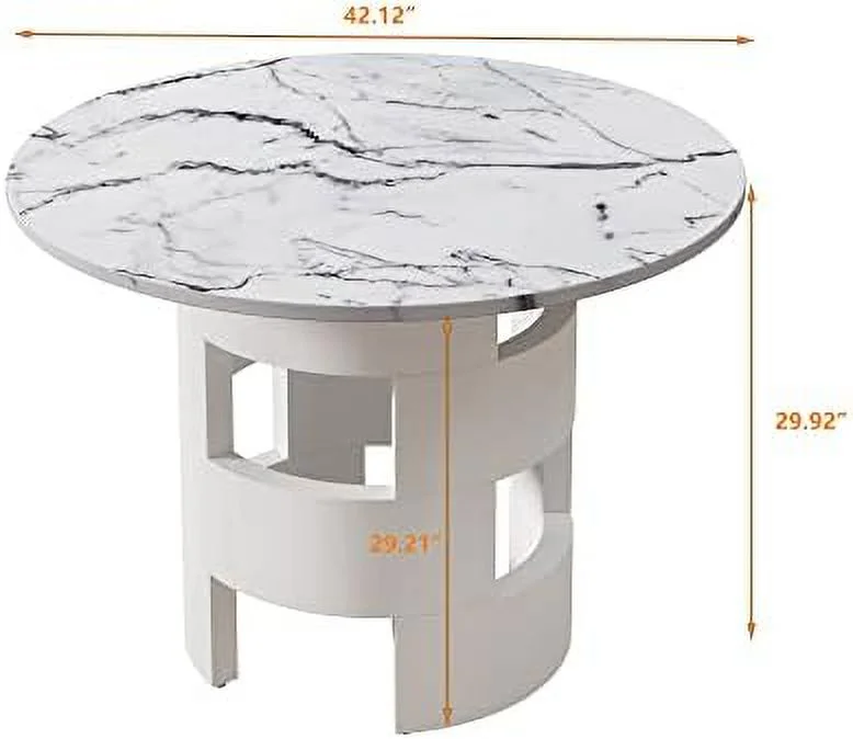TQJKLFDY White Round Dining Table for 4-6 42" Kitchen Table with Circle Marble Grain Top Small Faux Marble Dining Room Table Modern Dinner Table for Dining Room  Kitchen Living Room O