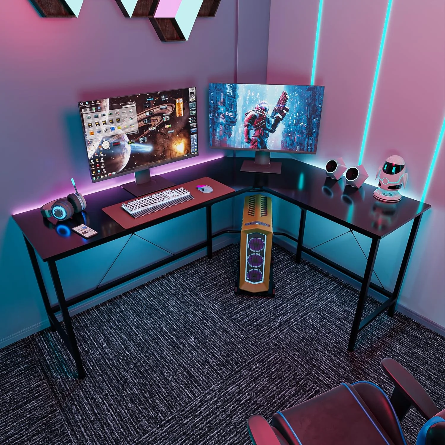 CHNBVC 66" L Shaped Gaming Corner Computer Desk with CPU Stand and Foot    PC Laptop Study  Workstation Gaming Desk for Home Office  Black