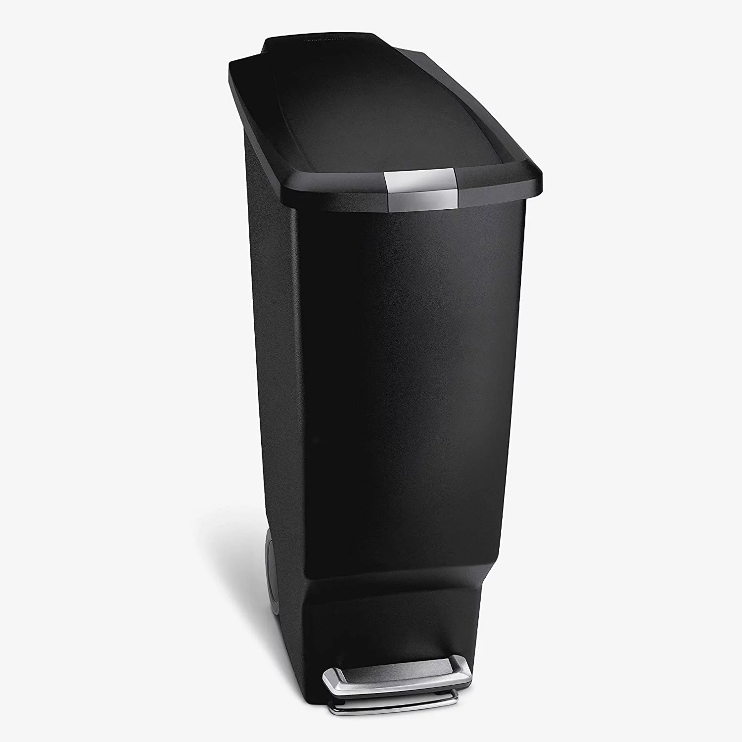 40 Liter / 10.6 Gallon Slim Kitchen Step Trash Can With Secure Slide Lock, Black Plastic