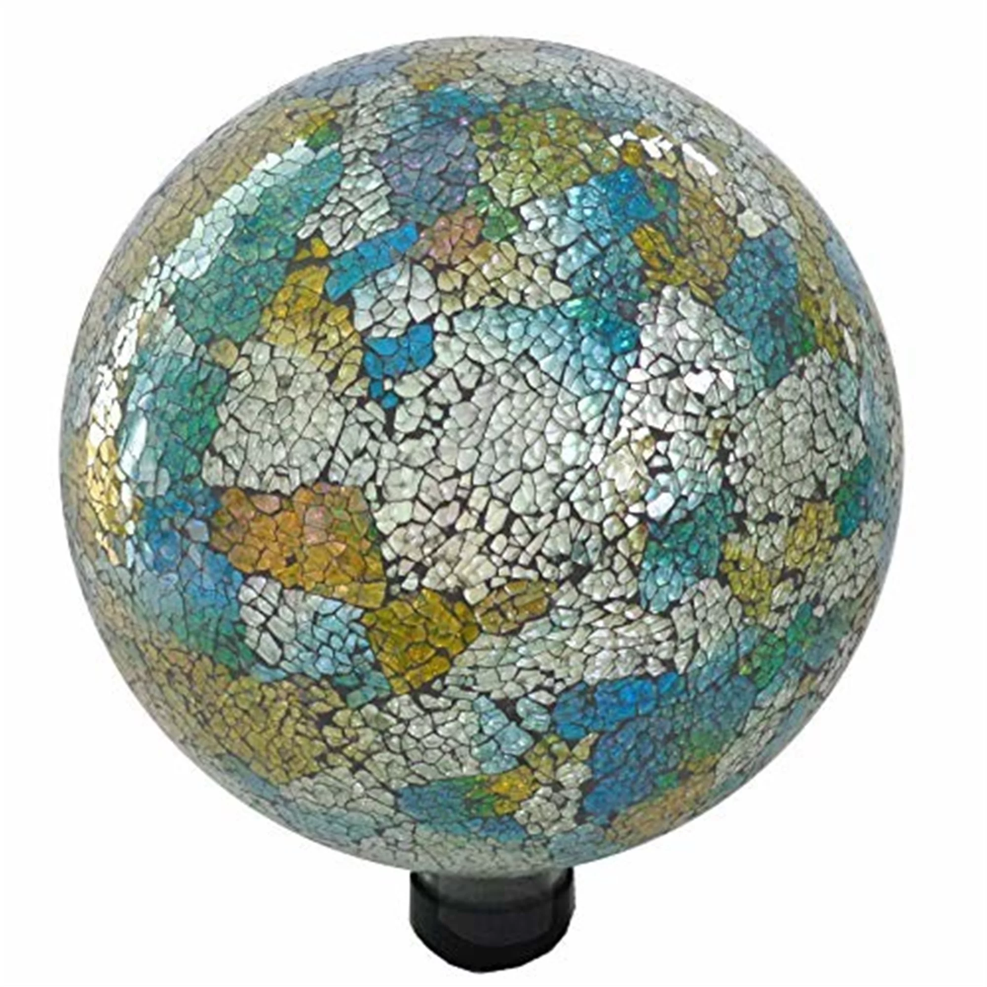 Gardener Select Glass Gazing Globe for Yard and Garden Decoration, Mosaic Blue Yellow Globe, 10