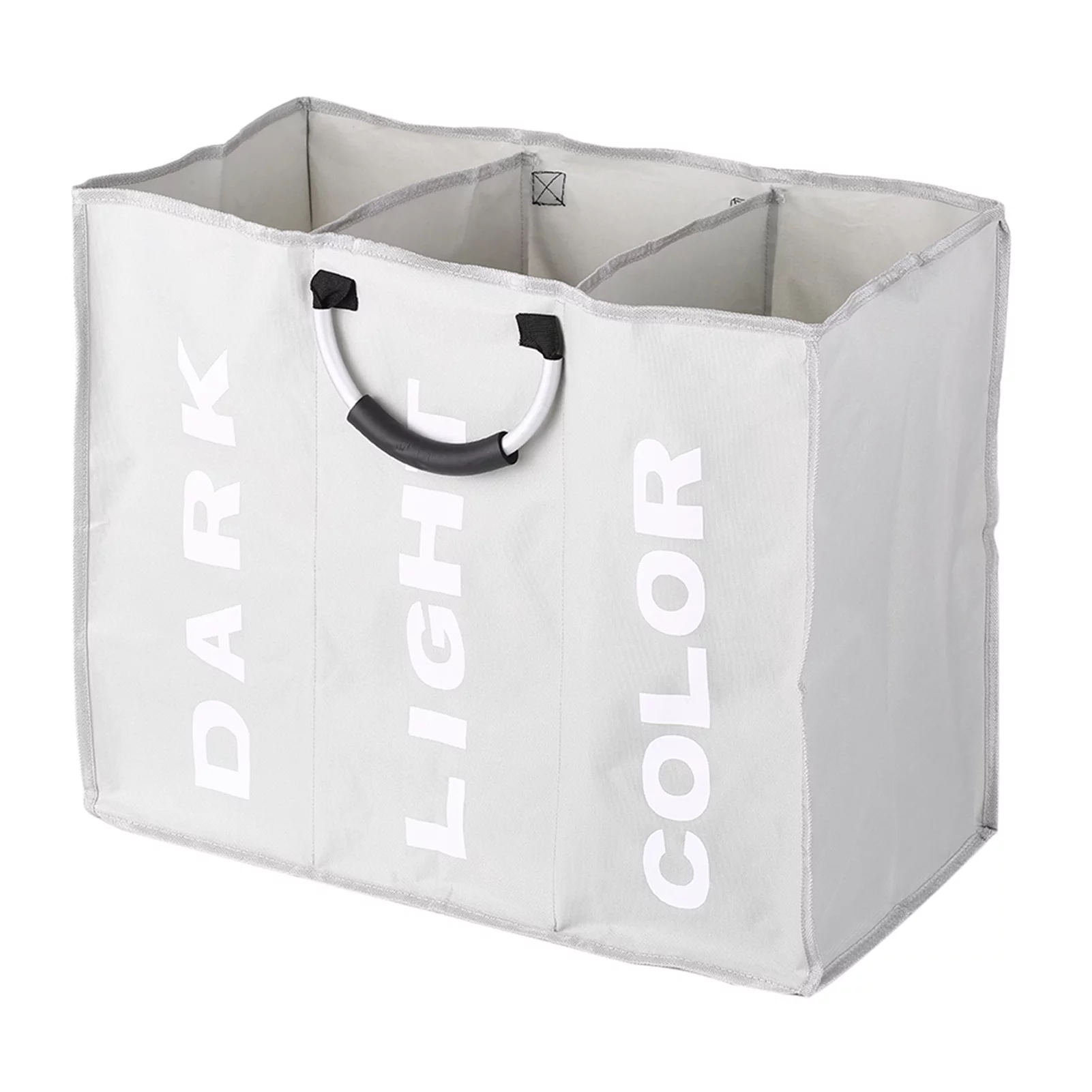 3-Section Large Foldable Oxford Laundry Basket Bag Dirty Clothes Storage Bag Organizer with Aluminum Handles