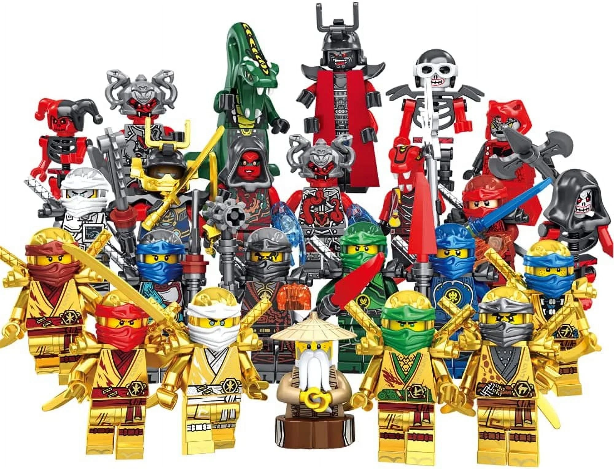 Ninjago 24 Minifigures Set Serpentine Kai Jay Sensei Wu Master Custom Building Blocks Toys