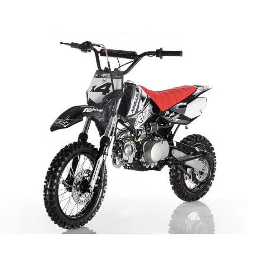 Black color 2021 Brand New Dirtbike Apollo DB-X 4 110cc Racing RFZ Dirt Bike Semi Auto Transmission Kick start 4 Stroke Gas bike for youth and kids.