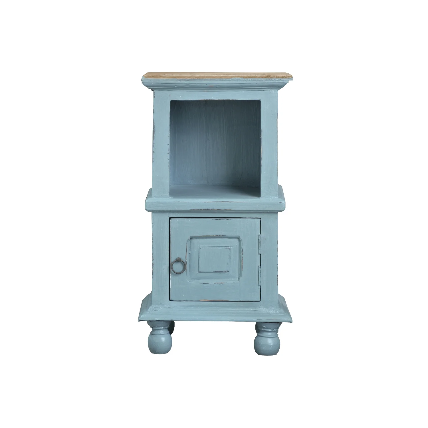 HomeStock Side End Table , Two Tone Beach Blue/Savage Brown Solid Wood , Fully Assembled