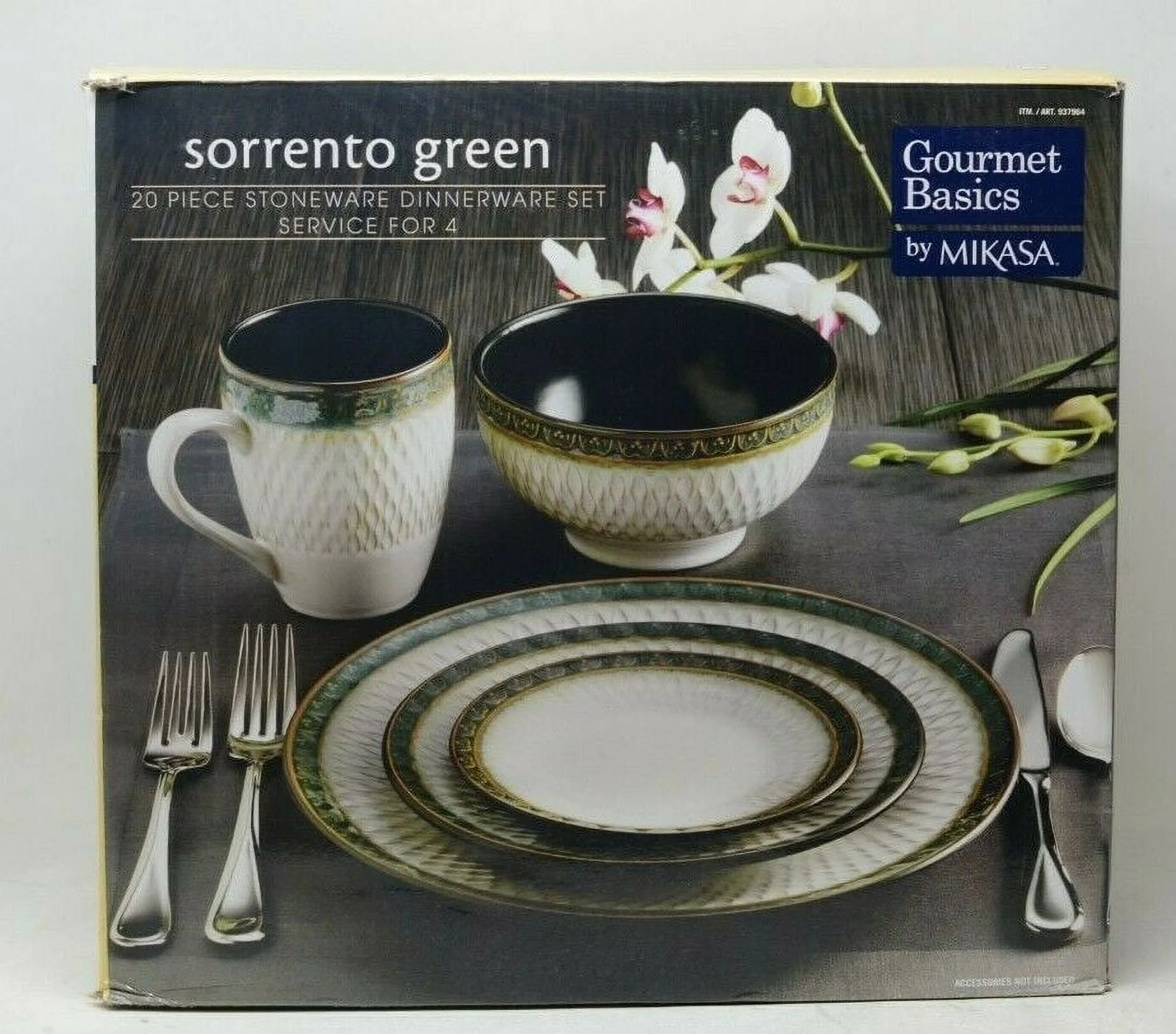 Mikasa Gourmet Basics Sorrento Green 20 Piece Stoneware Dinnerware Set for 4