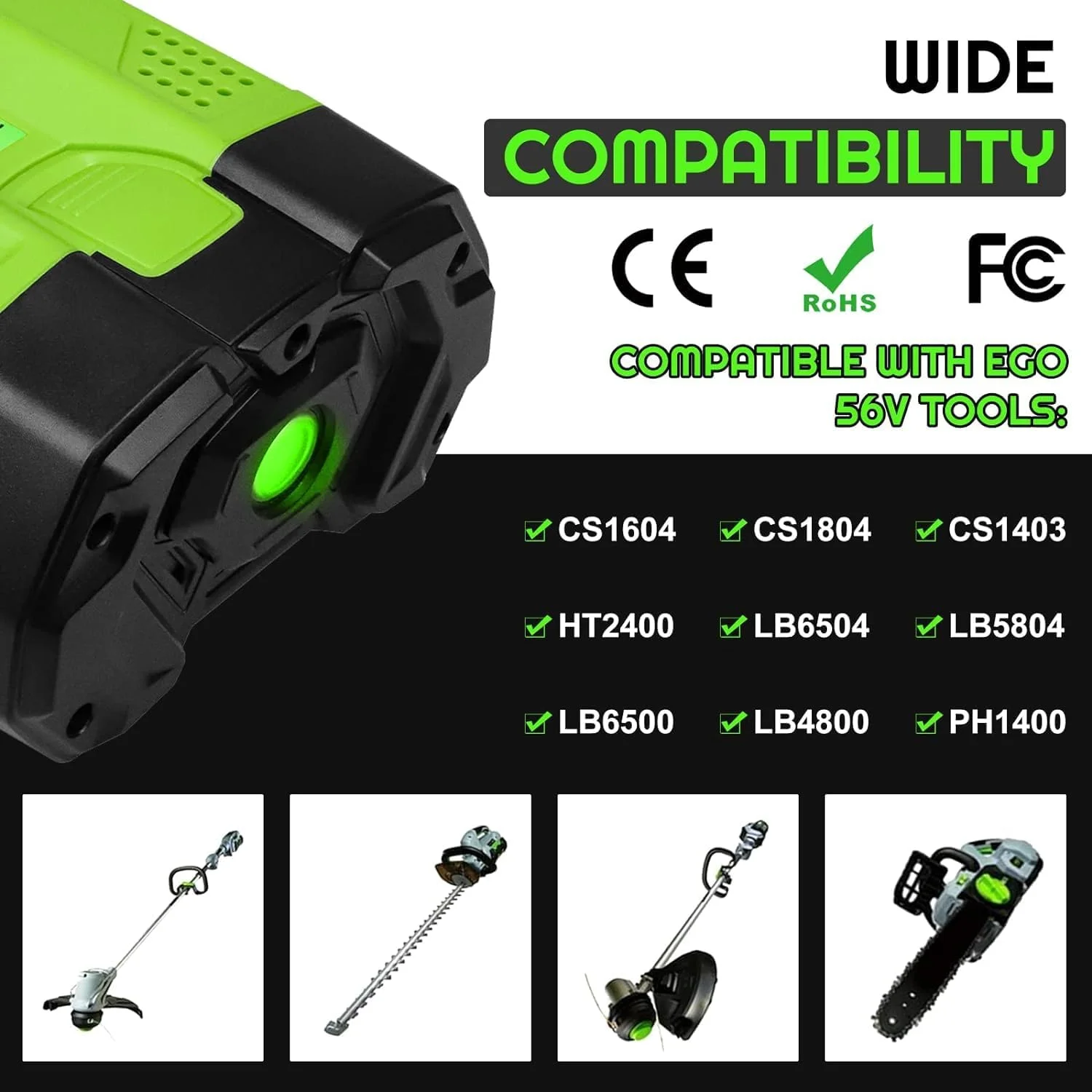 56V 5000mAh Battery Replacement for EGO 56v Battery 5.0Ah Compatible with EGO 56V All Power CS1604 CS1804 CS1403 HT2400 LB6504 LB5804 LB6500 LB4800 PH1400 Tool