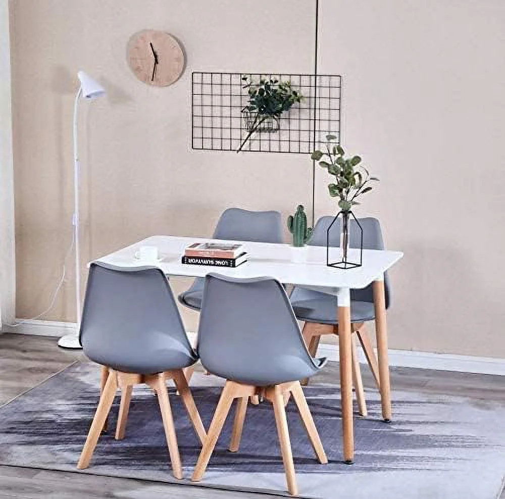 TJUNBOLIFE Scandinavia Set of 4 Dining Chair with Solid Beech Legs Accent Modern Chairs Padded Design (White)