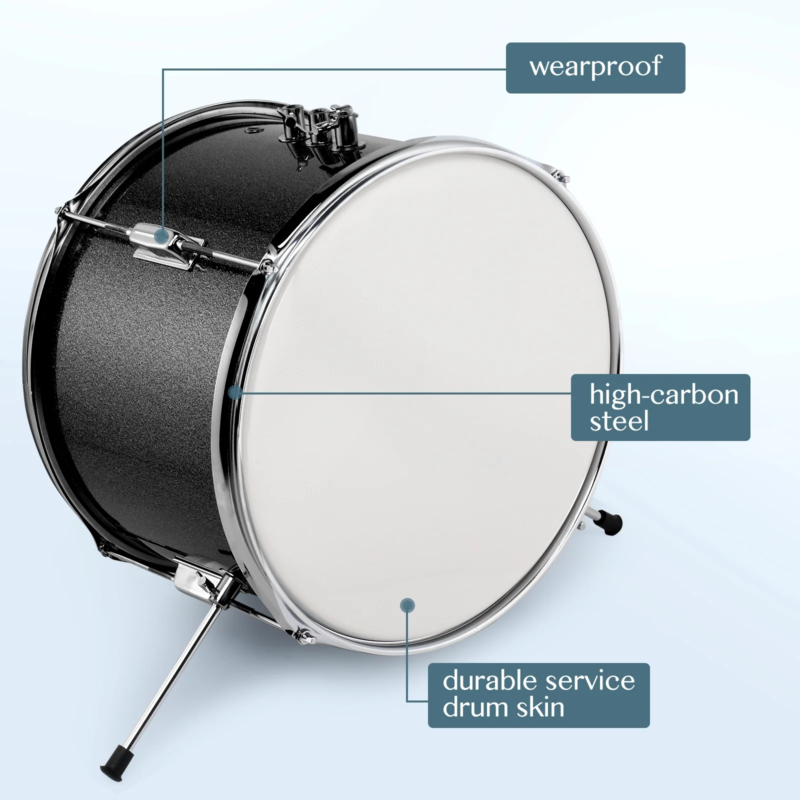 3-Piece Junior Kids Drum Set, 14 “x10” Kids Beginner Kit, Pedals Sticks Wrenches Drum Stool Black