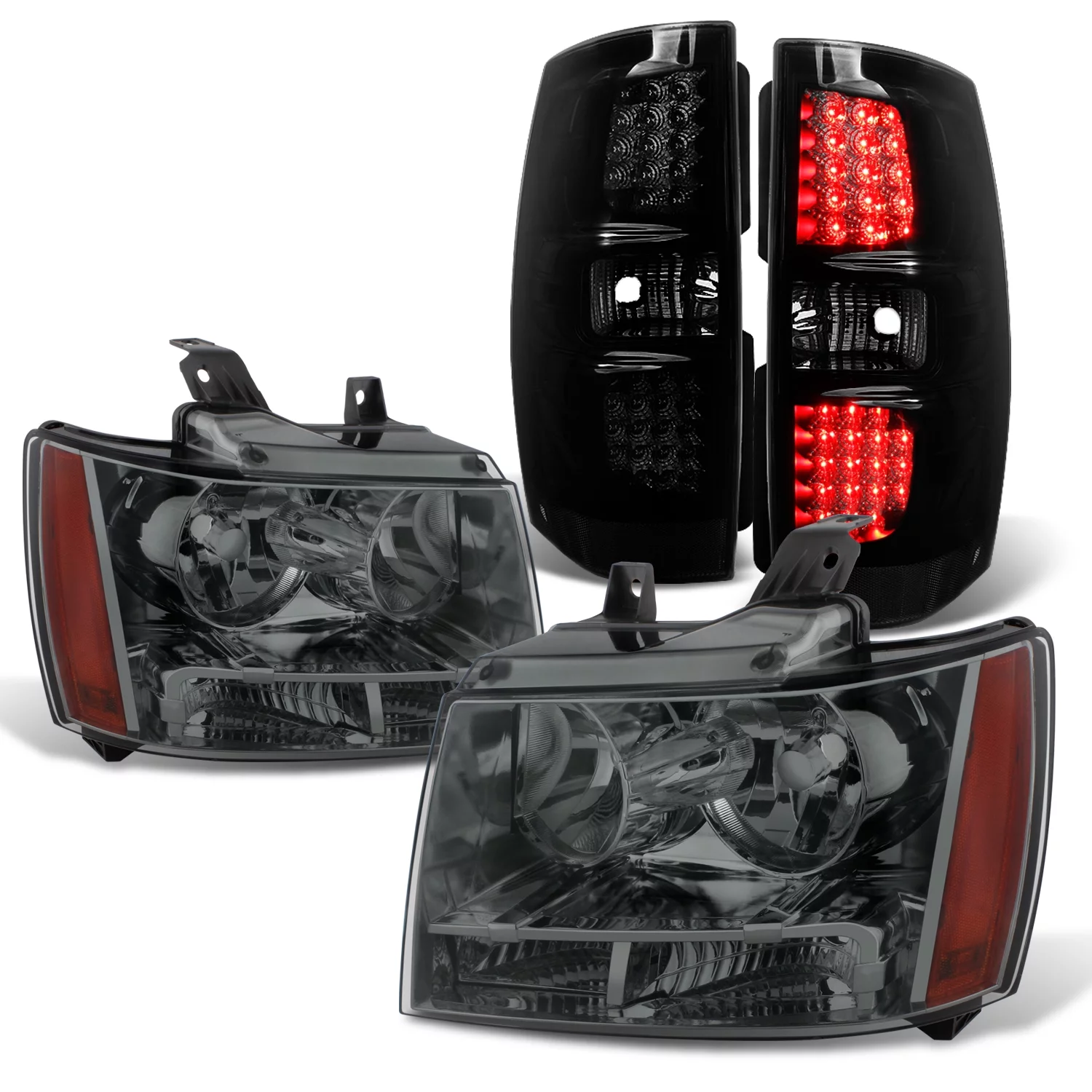 AKKON - For 07-14 Chevy Suburban Tahoe Smoked Lens OE Headlights + Blk Smoked LED Tail Brake Lamp Combo