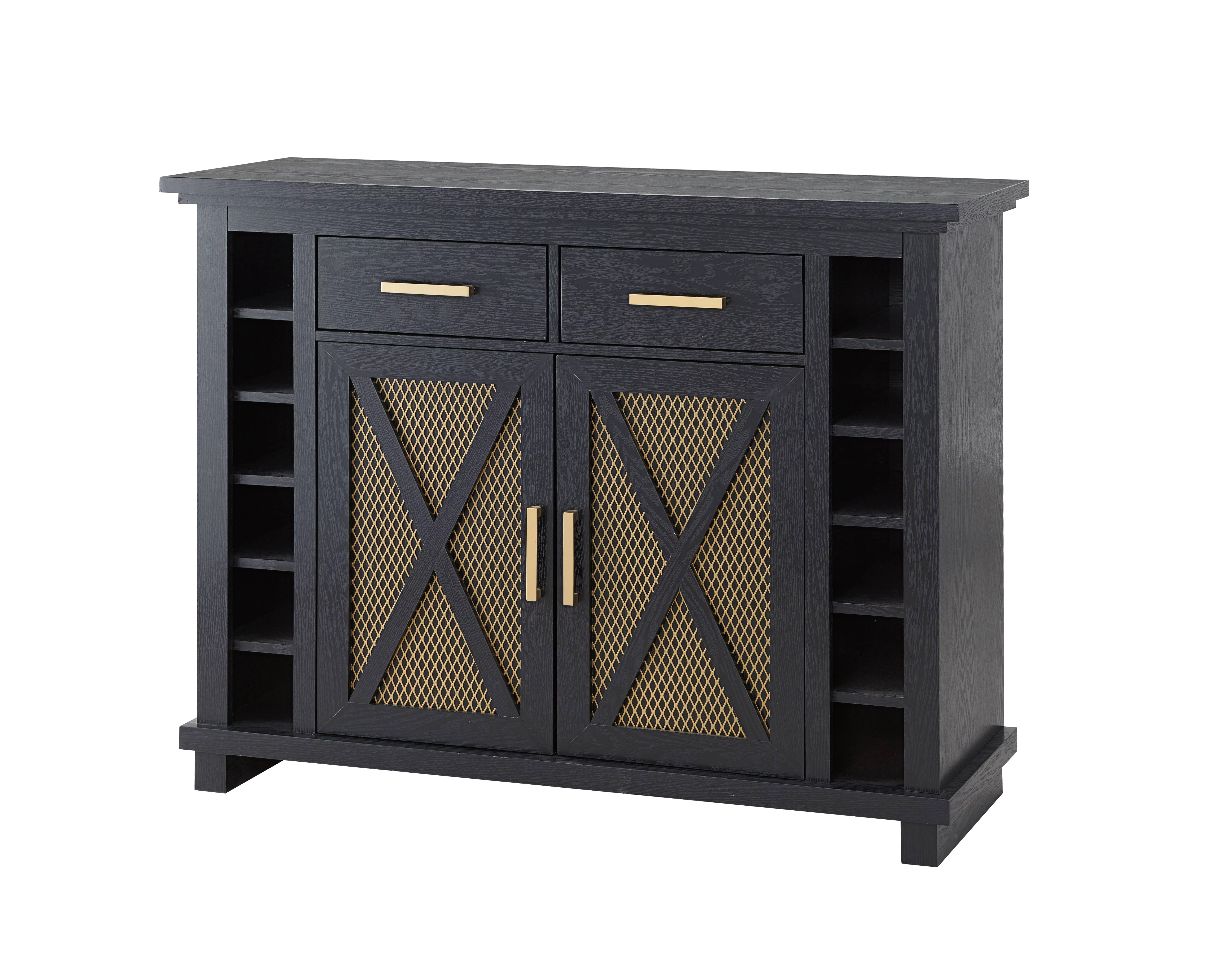 Home Source Black Console Bar Cabinet with Gold Trim