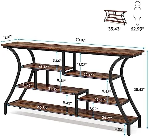 xrboomlife 70.9 Inch Extra Long Console Table  Industrial Narrow Sofa Table with  Shelves  4 Tier Entryway Table Behind Couch for Hallway Foyer Living Room (Grey)