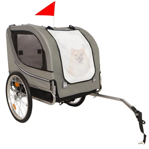 Dog Bike Trailer, Folding Pet Carrier Wagon with 20 Inch Wheels,Breathable Mesh Dog Cart with 3 Entrances, Safety Flag, 8 Reflectors,for Medium and Small Sized Dogs(Grey)