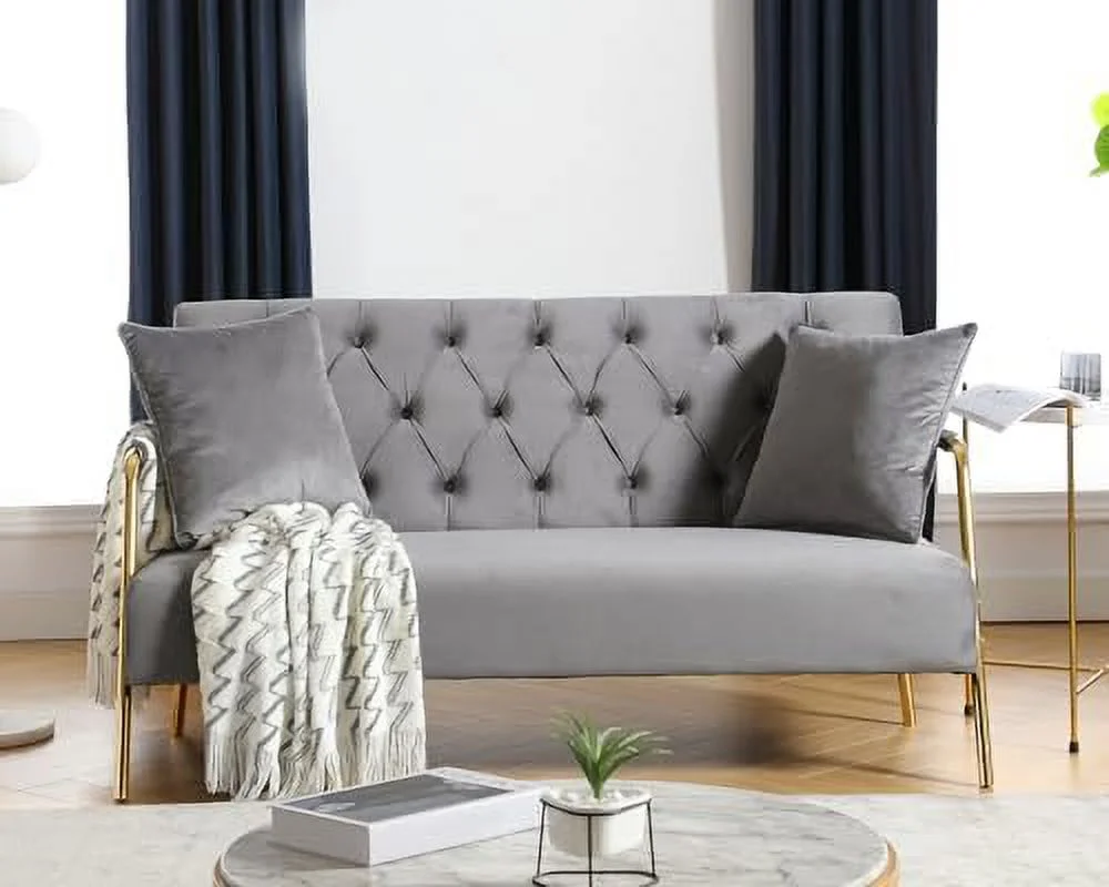 ZWNLKQG Modern Velvet Loveseat Sofa  58" Mid Century Upholstered 2 Seater Sofa - Comfortable Sofa Couch with 2 Pillows and Gold Metal Legs - Small Spaces Bedroom Apartment Office Livi