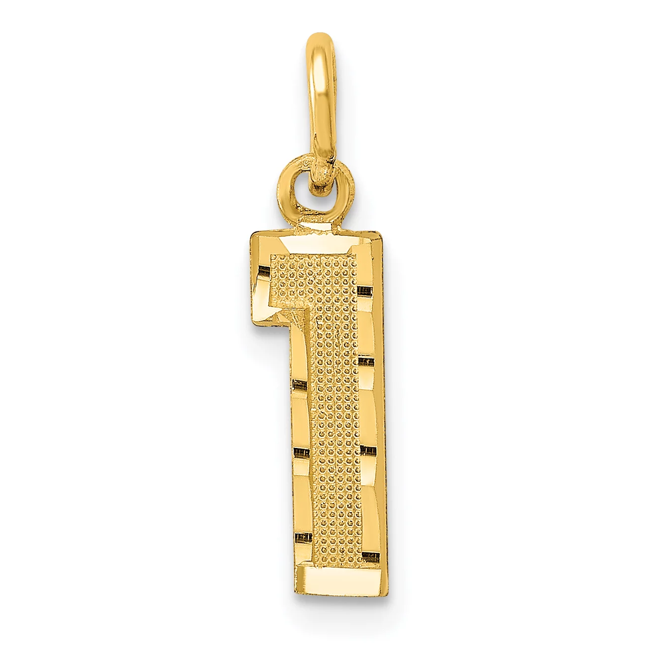Carat in Karats 10K Yellow Gold Casted Small Diamond-Cut Number 1 Pendant Charm (20mm x 4mm) With 14K Yellow Gold Lightweight Rope Chain Necklace 20''