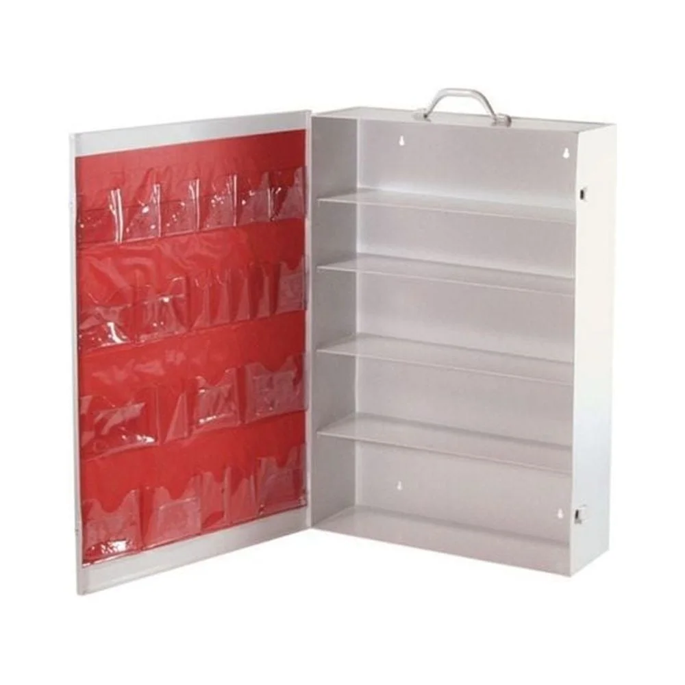 Medique Empty Five Shelf Cabinet with Door Pouch First Aid Metal Cabinet, Wall Mount, White, 26