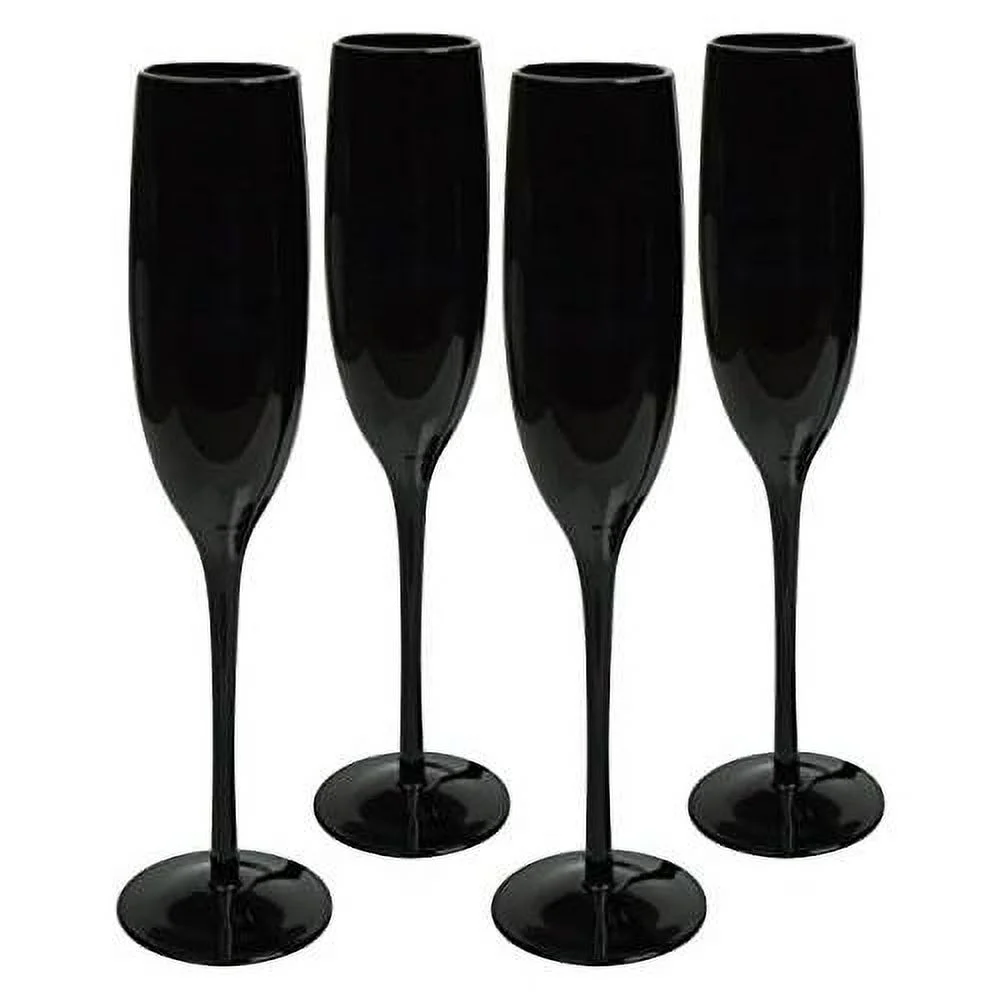 6 oz midnight black flute glasses, set of 4