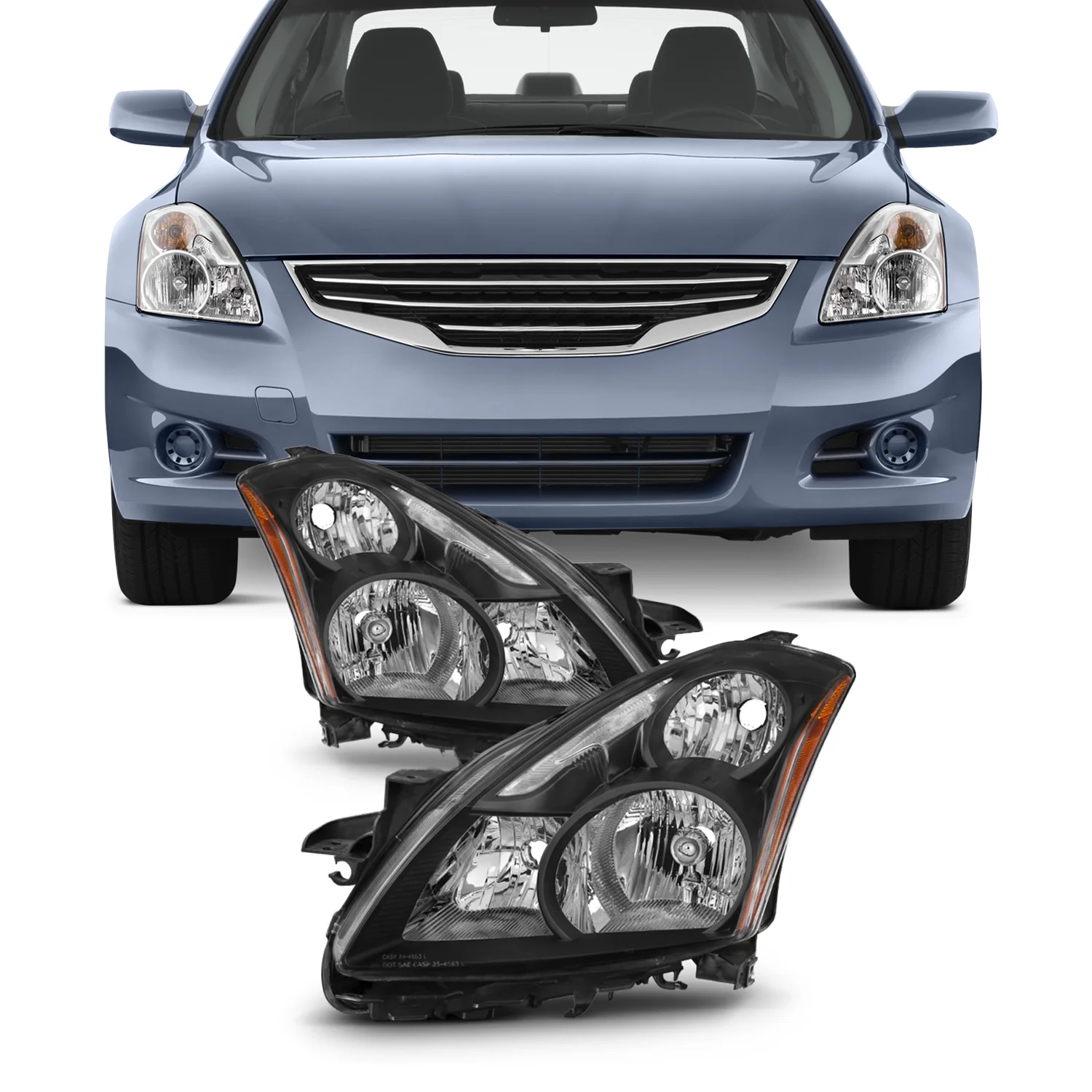 AKKON - For Black 10-12 Altima 4 Doors Sedan Halogen Type Headlights Front Lamps Replacement Pair Left + Right